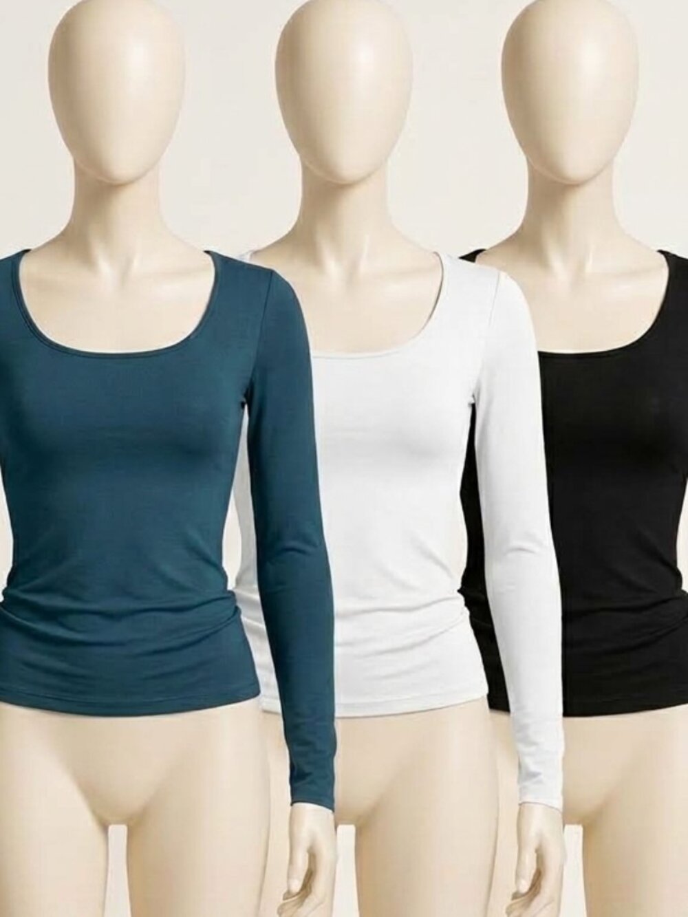 AUTOMET Women's 3-Pack Long Sleeve Crop Tops Y2K Slim Fit Blue White Black